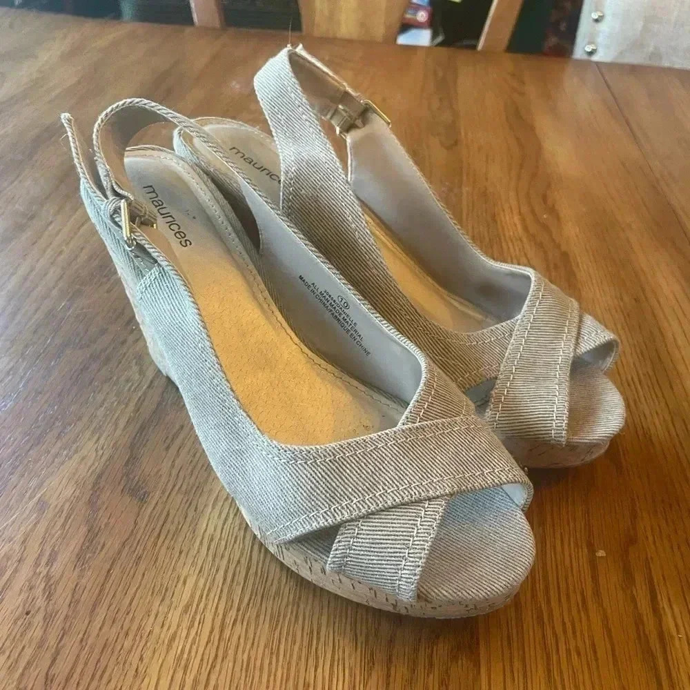 Maurices Cork Wedge Heels Sz 10 Danielle Slingback Open Toe Cute! EUC! Bin A‎